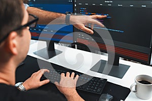 IT developers creating online software development information. Sellable.