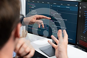 IT developers creating online software development information. Sellable.