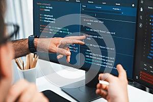 IT developers creating online software development information. Sellable.