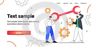 developers team carrying wrench programmers creating website ui web development program software optimization