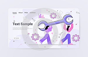 developers team carrying wrench programmers creating website ui web development program software optimization