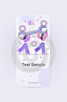 developers team carrying wrench programmers creating website ui web development program software optimization