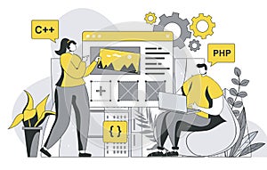 Developers team concept with outline people scene.