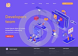 Developers team isometric landing page.