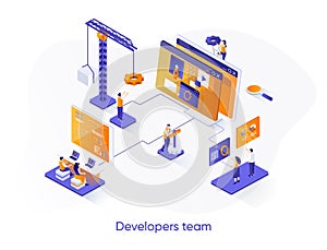 Developers team isometric web banner.