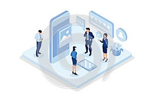 Developers testing mobile app, UI design and user experience concept,