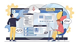 Developers working on coding project. Vector illustration