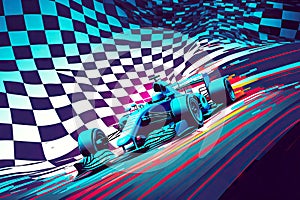 developing formula one racing checkered flag on blue background, generative ai