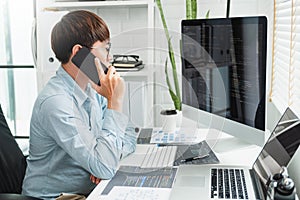 Developing programmer Development Website design and coding technologies working in software company office