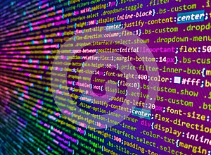 Developing programming and coding technologies. Abstract computer script about big data and blockchain database. Application web