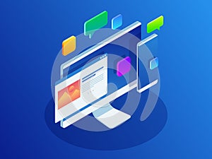 Developing programming and coding technologies concept. Website design. Big data processing, computing isometric vector