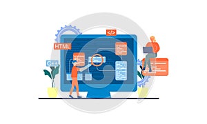 Developing programming and coding technologies and engineering development. Programmer or developer create code. Laptop screen wit