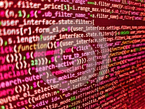 Developing programming and coding technologies. Programmer developer screen. Developer working on websites codes in office.