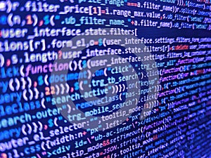 Developing programming and coding technologies. Programmer developer screen. Developer working on websites codes in office.