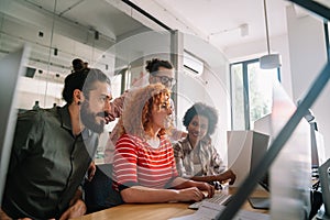 Developing programming and coding technologies. Programmer working in a software develop company