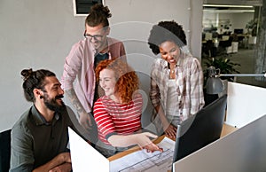 Developing programming and coding technologies. Programmer working in a software develop company