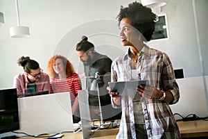 Developing programming and coding technologies. Programmer working in a software develop company