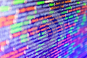 Developing programming and coding technologies. Web developer programmer monitor screen display. Programming code abstract