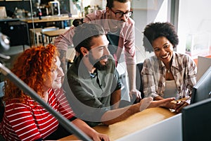 Developing programming and coding technologies. Programmer working in a software develop company