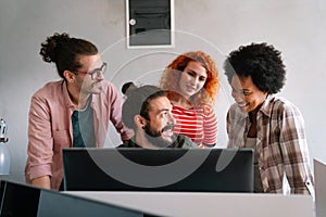 Developing programming and coding technologies. Programmer working in a software develop company