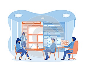 Developing programming and coding technologies. Website design. Programmer working in a software develop company office in a team