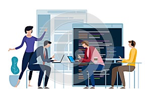 Developing programming and coding technologies. Website design. Programmer working in a software develop company office