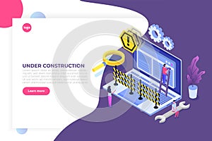 Developing web site, Website under construction, Coming Soon concept page. Maintenance work. Flat Isometric