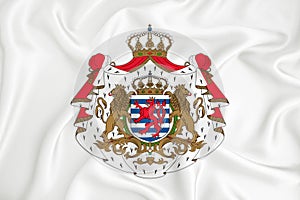A developing white flag with the coat of arms of Luxembourg. Country symbol. Illustration. Original and simple coat of arms in