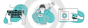 Development application vector illustration concept. Business internet technology and software interface programming. App coding