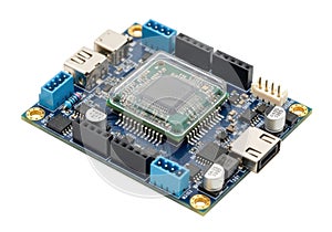 Development board featuring a central processing unit with multiple connectivity options