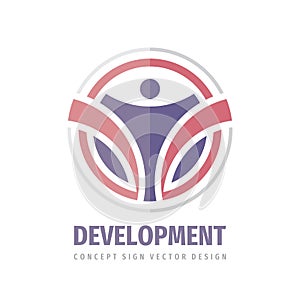 Development business logo template design element. Abstract human character sign. Strategy progress symbol. Champion leader icon.