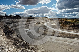 Development of chalk pit. Aerial view of quarry