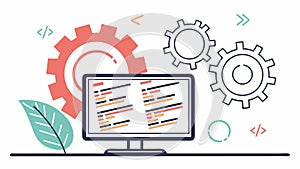 Development Coding: Computer with Gears Programming Icon, vector design Generative AI