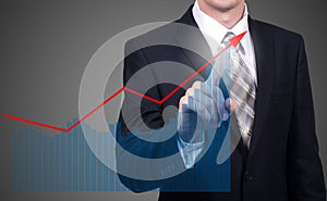 Development and growth concept. Businessman plan growth and increase of positive indicators in his business and finance