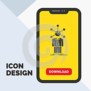 development, human, network, personality, self Glyph Icon in Mobile for Download Page. Yellow Background
