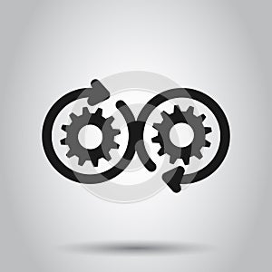 Development icon in flat style. Devops vector illustration on isolated background. Cog with arrow business concept