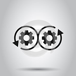 Development icon in flat style. Devops vector illustration on isolated background. Cog with arrow business concept