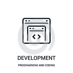development icon vector from programming and coding collection. Thin line development outline icon vector illustration