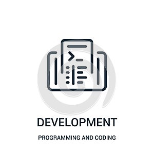 development icon vector from programming and coding collection. Thin line development outline icon vector illustration