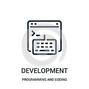 development icon vector from programming and coding collection. Thin line development outline icon vector illustration