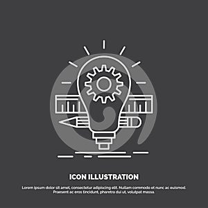 Development, idea, bulb, pencil, scale Icon. Line vector symbol for UI and UX, website or mobile application
