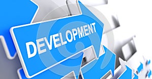 Development - Inscription on Blue Pointer. 3D.