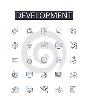Development line icons collection. Determined, Competitive, Athletic, Aggressive, Confident, Driven, Tough vector and