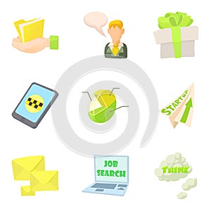 Development of online business icons set, cartoon style