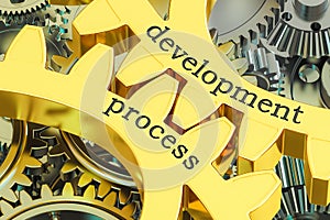 Development Process concept on the gears, 3D rendering