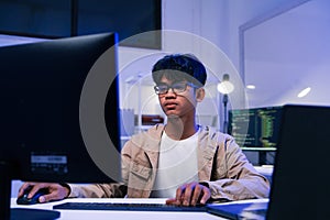 Development programmer working in website a software and coding technology