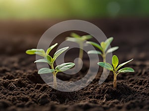 Development of seedling growth Planting seedlings young plant in the morning light on nature background