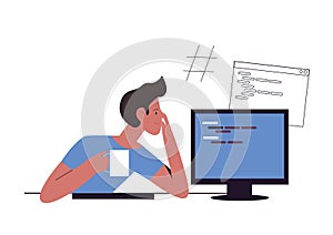 Development software engineer analyzing code with coffee mug