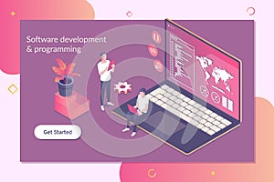 Development of software and programming concept. Big data processing, computing isometric