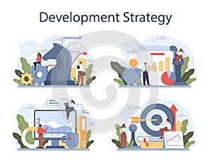 Development strategy concept set. Business planning. Idea of company